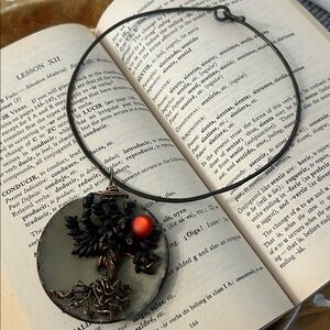 Tree of Life Pendant Necklace with coconut on reverse handmade chunky choker